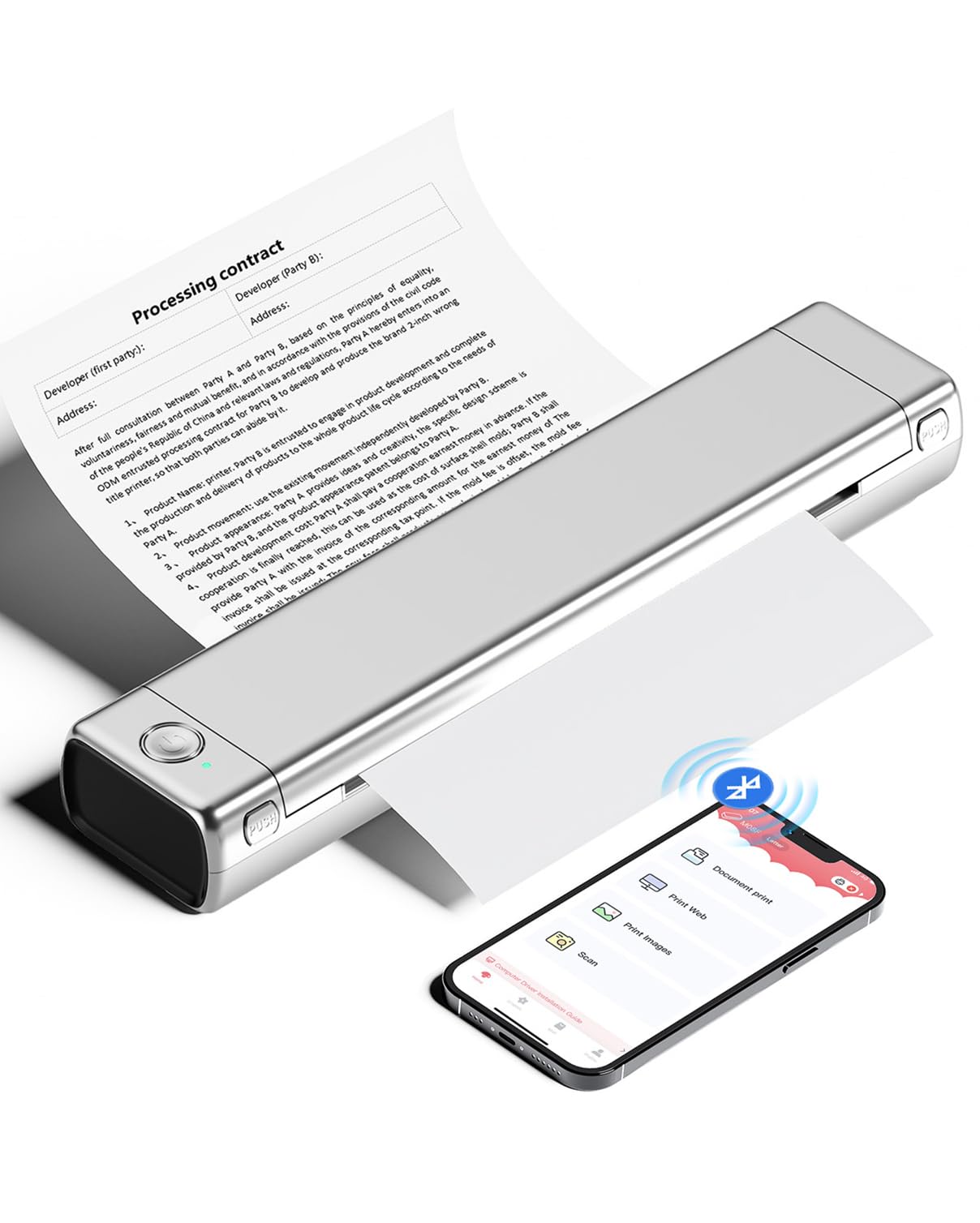 Phomemo Portable Printers Wireless for Travel, M08F Thermal Bluetooth Printer Support for 8.5"x11" US Letter, Small Inkless Printer Compatible with iOS, Android, Laptop for Car, Office, Home
