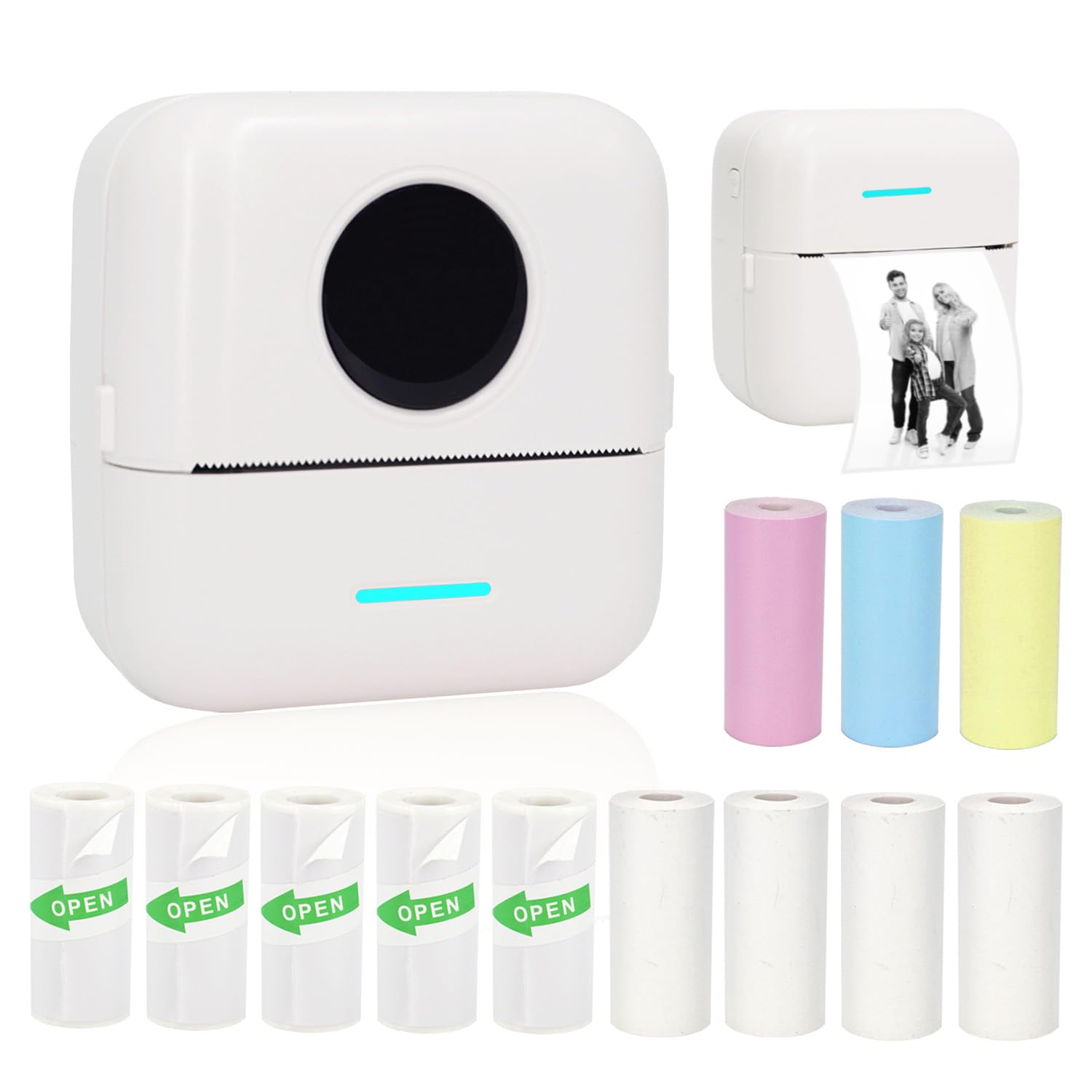 Mini Portable Printer, Inkless Sticker Printer with 12 Rolls Paper, Thermal for Notes/Photos/Stickers/Labels/Receipts, Compatible with iPhone, Android Phone & Tablet, Pink