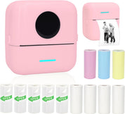 Mini Portable Printer, Inkless Sticker Printer with 12 Rolls Paper, Thermal for Notes/Photos/Stickers/Labels/Receipts, Compatible with iPhone, Android Phone & Tablet, Pink