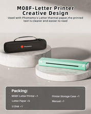Phomemo Portable Wireless Printer - Travel-Sized, Compatible with iOS & Android, Bluetooth, Supports 8.5" X 11" Letter Thermal Paper, Includes 1 Case