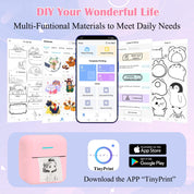 Mini Portable Printer, Inkless Sticker Printer with 12 Rolls Paper, Thermal for Notes/Photos/Stickers/Labels/Receipts, Compatible with iPhone, Android Phone & Tablet, Pink