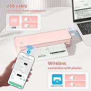 Gloryang Inkless Portable Printer for Travel, Wireless Thermal Printer Supports 8.5 x 11 Inch US Letter Size, Bluetooth Machine Includes Carry Case and 3 Rolls of Thermal Paper Kit, Pink