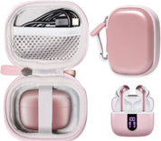 Case for TAGRY X08 Bluetooth Headphones True Wireless Earbuds 60H, mesh Pocket for Charge Cable (Rose Gold)