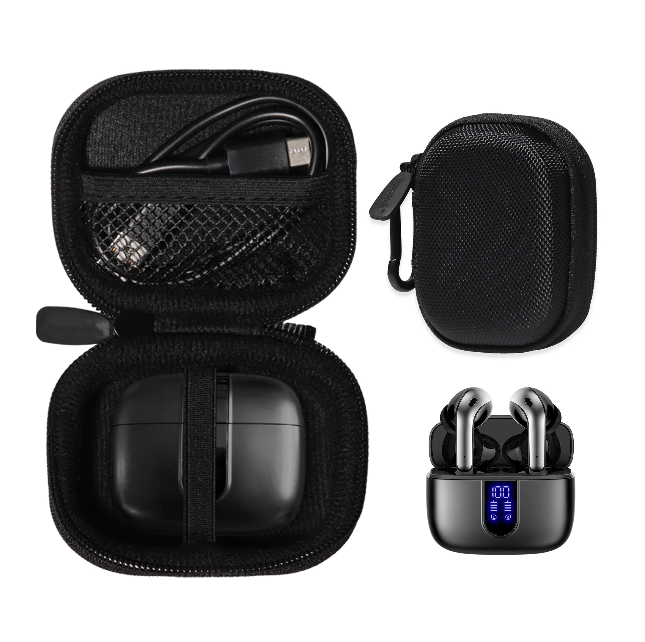 Case for TAGRY X08 Bluetooth Headphones True Wireless Earbuds 60H, mesh Pocket for Charge Cable (Rose Gold)