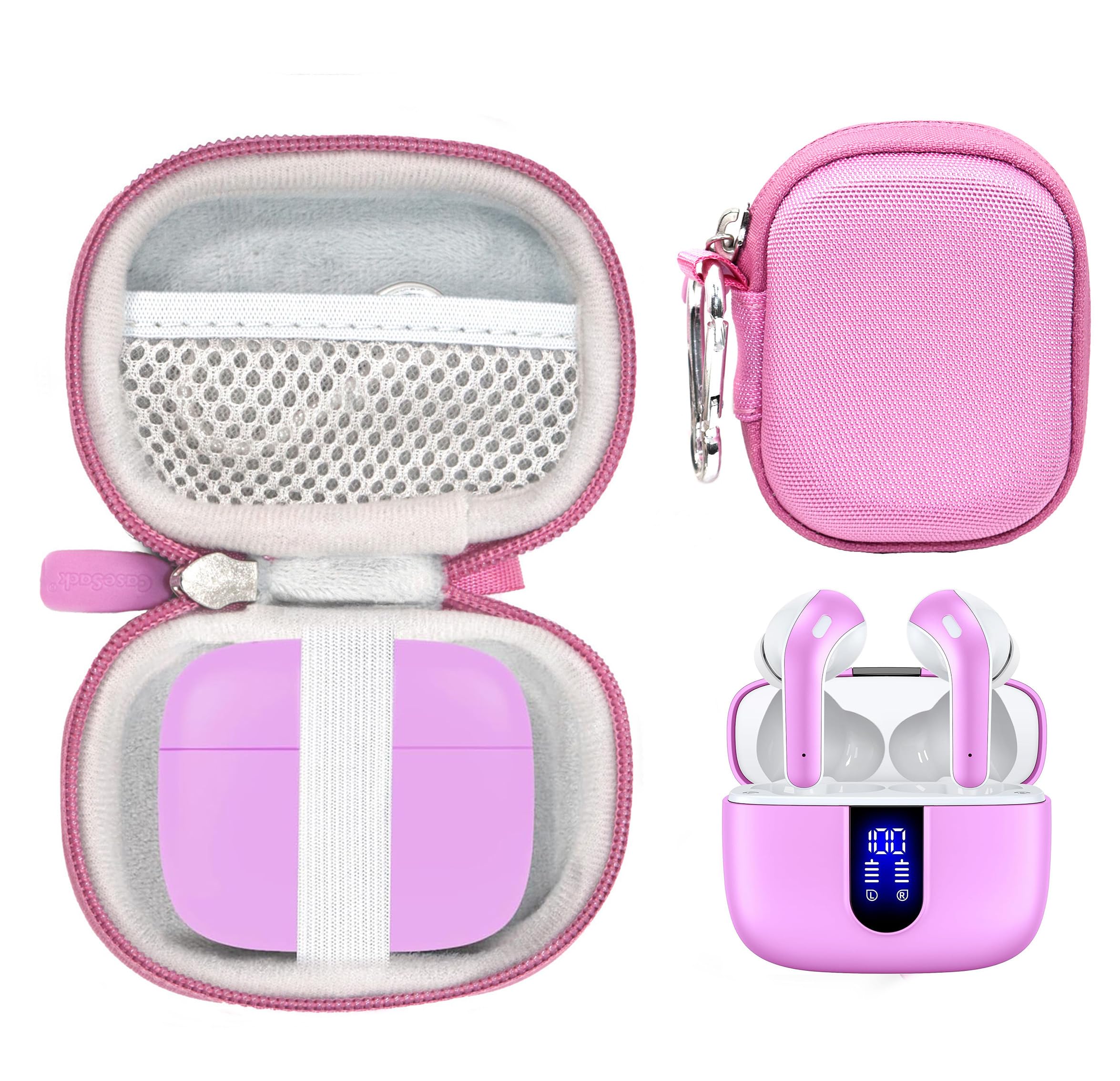 Case for TAGRY X08 Bluetooth Headphones True Wireless Earbuds 60H, mesh Pocket for Charge Cable (Rose Gold)