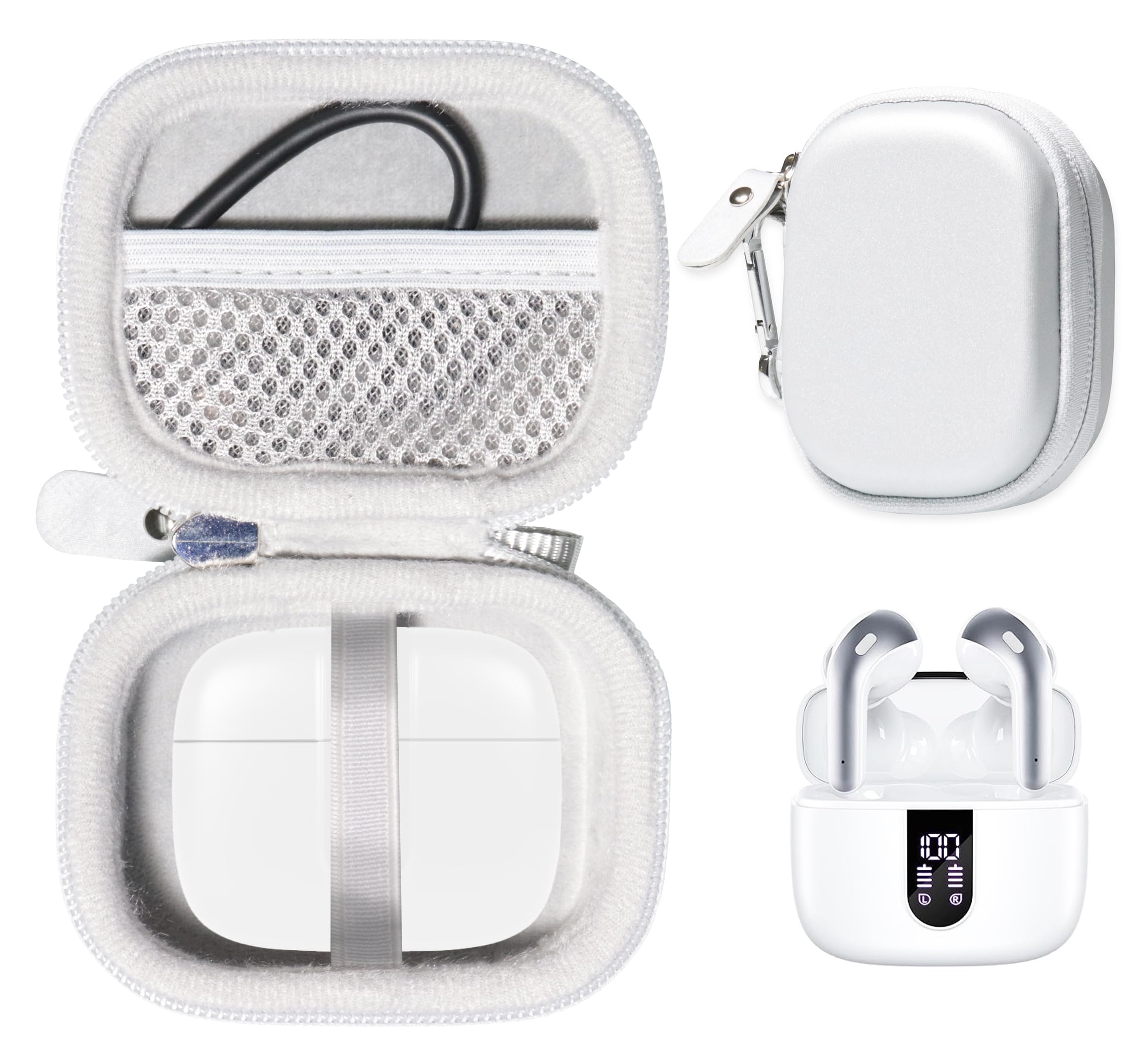 Case for TAGRY X08 Bluetooth Headphones True Wireless Earbuds 60H, mesh Pocket for Charge Cable (Rose Gold)