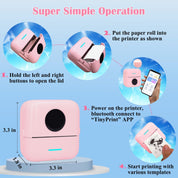Mini Portable Printer, Inkless Sticker Printer with 12 Rolls Paper, Thermal for Notes/Photos/Stickers/Labels/Receipts, Compatible with iPhone, Android Phone & Tablet, Pink